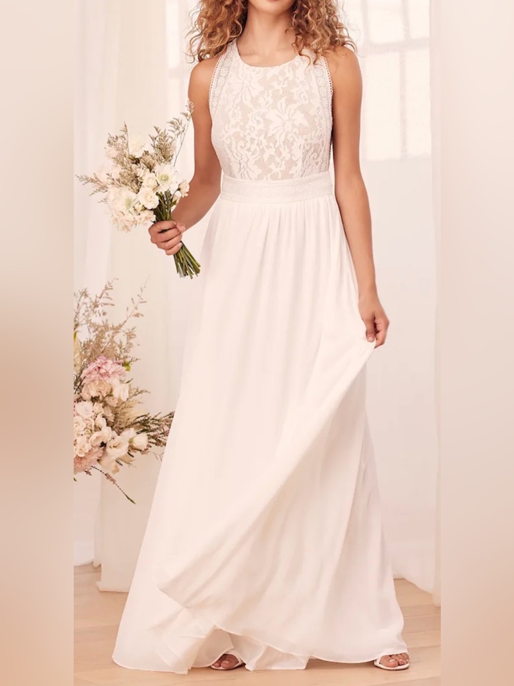 Lulu's Ivory Lace-Top Maxi Wedding Dress